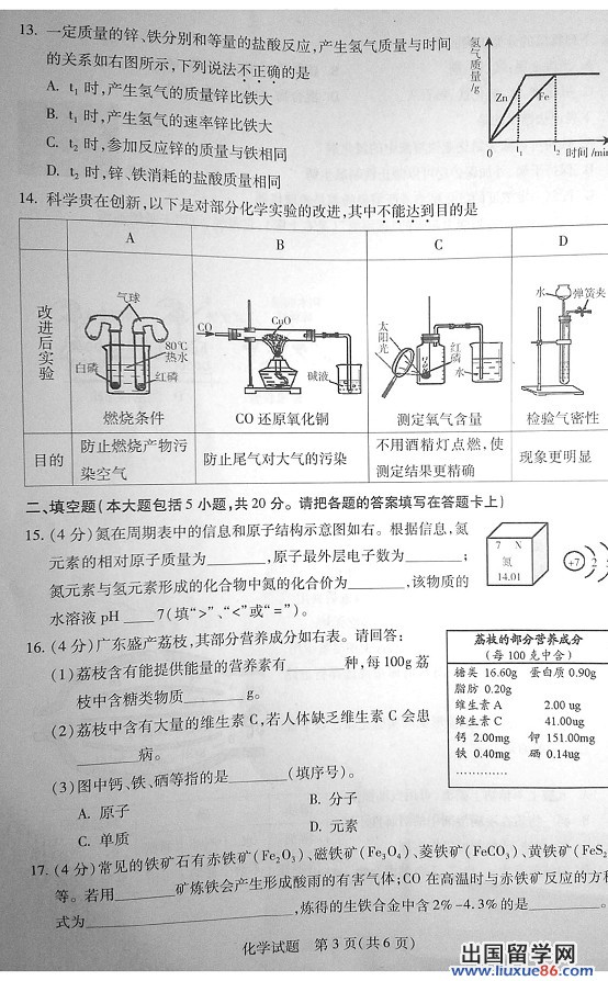 2013广东中考化学试题及答案