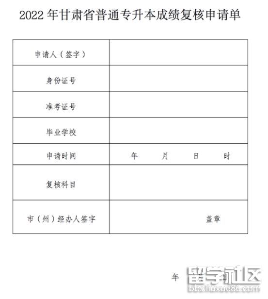 《2022年甘肃省普通专升本成绩复核申请单》 《2022年甘肃省普通专升本成绩复核申请单》